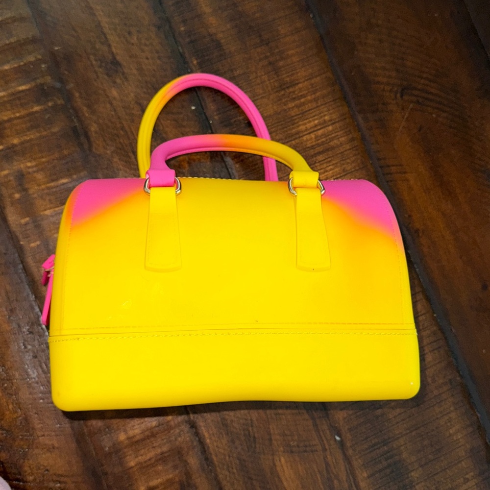 Y2K Neon Jelly Mini Satchel Bag – Pink & Yellow Ombre Top Handle Purse - Picture 6 of 17